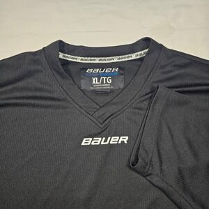 Bauer Team Hockey Jersey Mens XL Black Long Sleeve V-Neck Mesh Practice Shirt